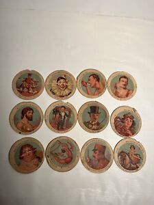 Vntg 1930s Dixie Lid Circus Performers Heroes Lot 12 Set Ice Cream HTF Neuman’s