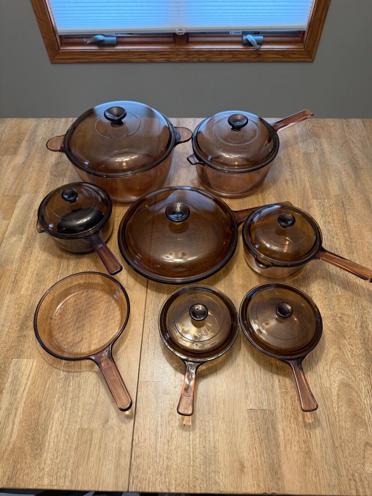 VTG CORNING VISION Pyrex Amber Cookware 15 Piece Lot Pots Lids USA & FRANCE Set