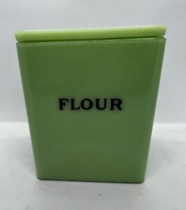 Jeannette Jadite Square FLOUR Canister Jadeite HTF 48 Oz