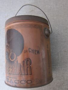vintage B Leidersdorf Co. Bigger Hair Tobacco Chew Can Tin Pail with lid 1878