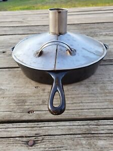 Rare #12 ERIE 1st Series Cast Iron Skillet w/ Heat Ring 1880s Chimney Lid