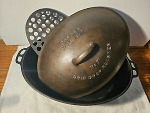 Vintage WagnerWare Sidney-O #7 Oval Drip Drop Roaster #1287(original lid,trivet)