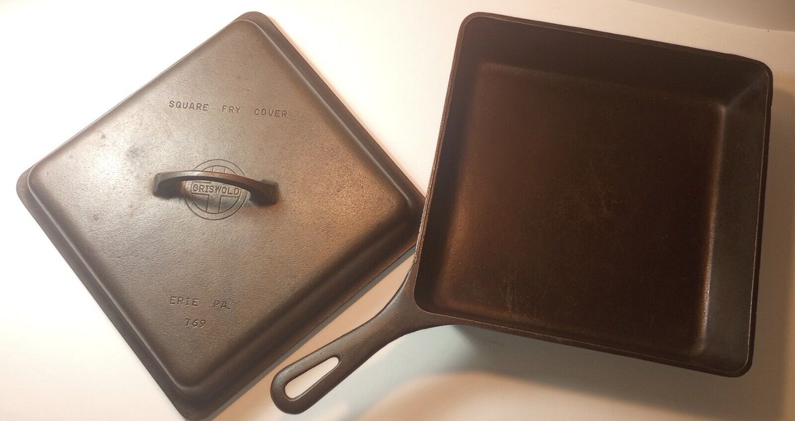 RARE Griswold Square Fry Skillet 768 E with Square Fry Skillet Lid 769 Erie PA