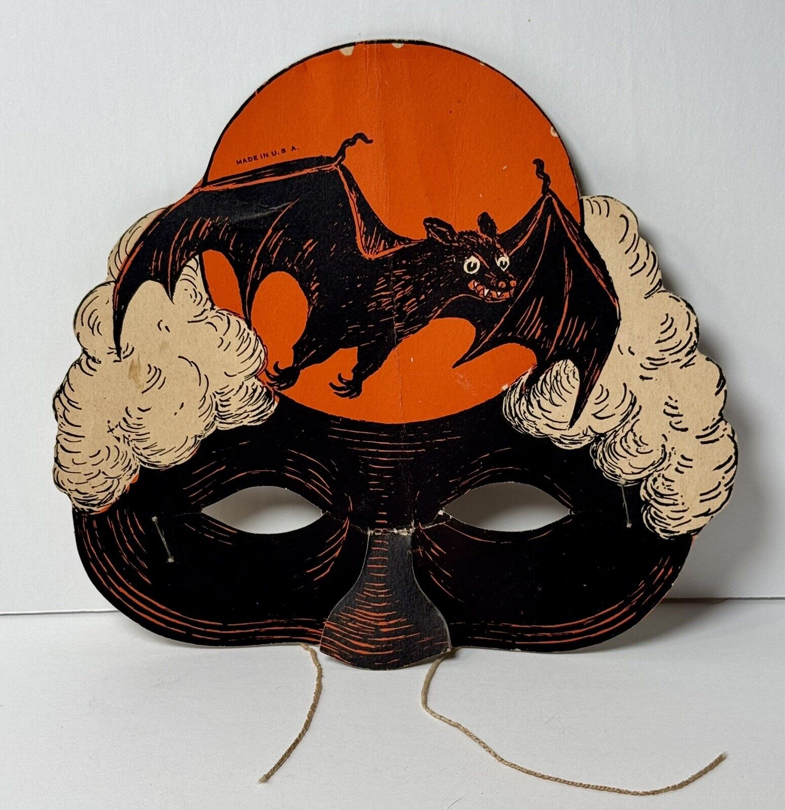 Rare Antique Vintage 1920s Beistle Domino Hat Mask with Bat