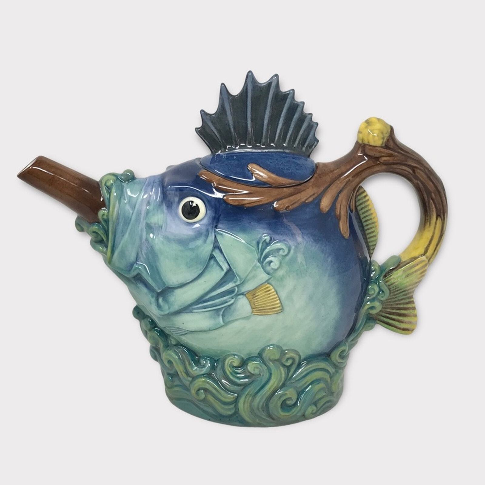 Minton Majolica Style Spiky Fish Vintage Porcelain Teapot Teapot 1996