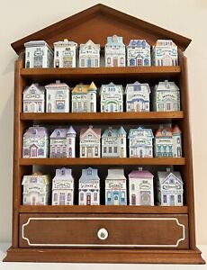 Lenox Spice Village Vintage 1989 Spice Jar COMPLETE Set 24 Houses & Rack