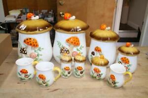 Vintage Sears Roebuck Merry Mushroom Canister Set 1970s 10pc Two-Sided