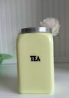 Vintage McKee Seville Yellow Square 48 oz Glass Tea Canister Press On Lid, Rare