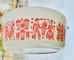 VERY HTF RARE VNTG PYREX PINK AMISH BUTTERPRINT CASSEROLE 1 1/2 PT 472 + LID!