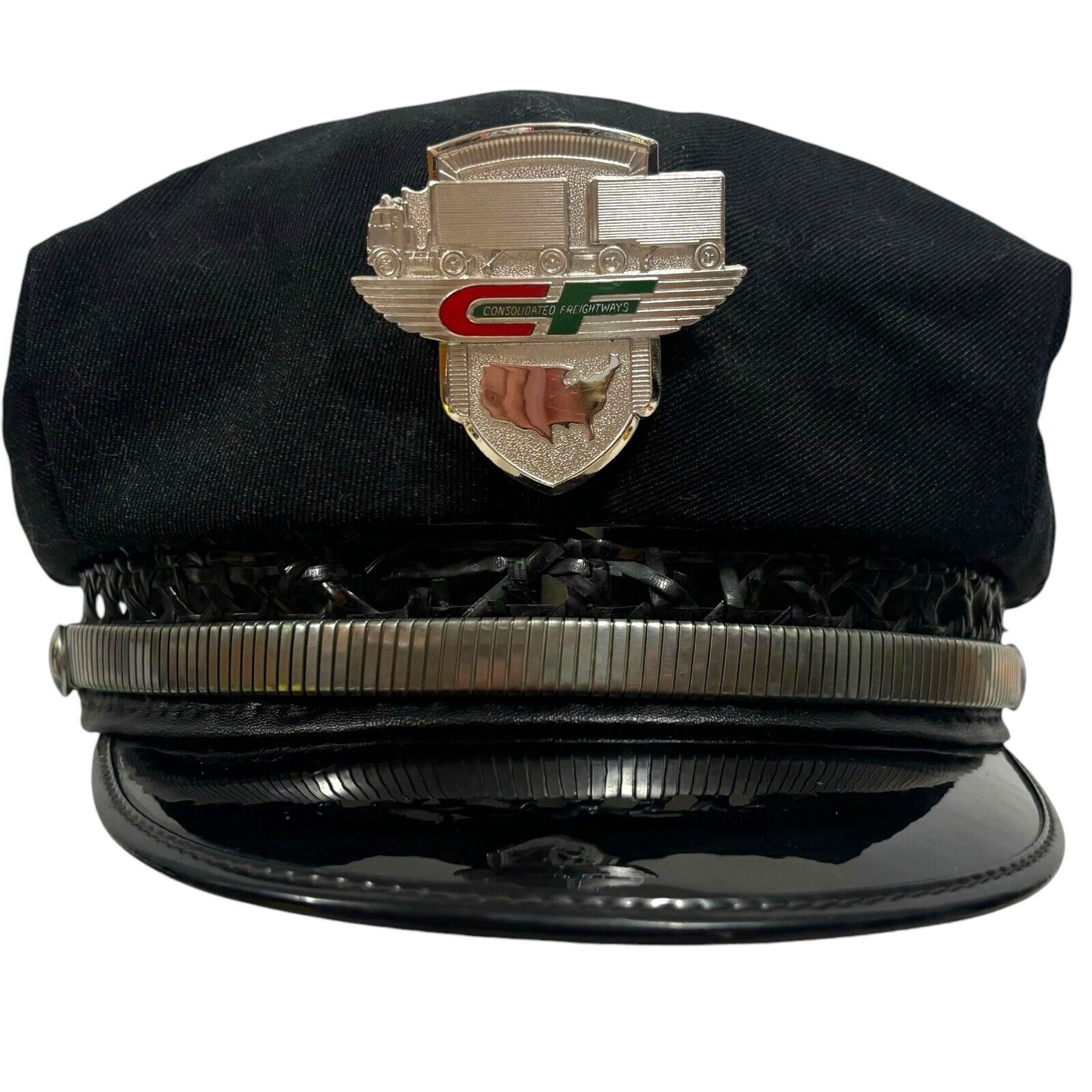 Vintage 1950s Consolidated Freightways Semi Truck Driver Uniform Hat Cap & Badge