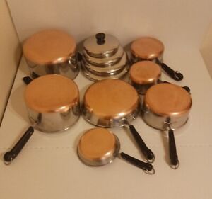 Vintage Revere Ware PRE 1968 11 Piece Set RARE 4 QT Copper Pots Pans Lids USA