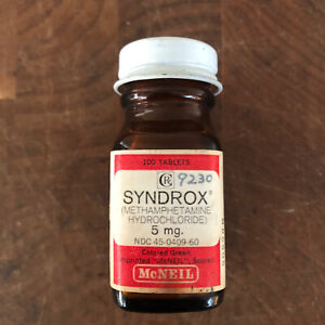 VTG McNeil SYNDROX (Meth Hydrochloride) Rx Btl Metal Lid *No