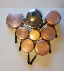 Vintage 1801 Revere Ware 14 Piece Set Copper Bottom Pots Pan Skillet Lids