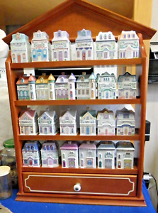 Vintage 1989 Lenox Spice Jar Village, 24 of 24 Jar Houses with Rack NICE Cond