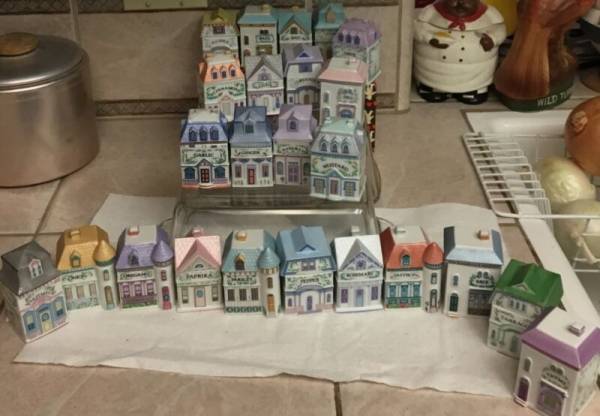Vntg. 1989 Lenox Village Spice Jar &Rack/Complete Set 24 House Jars