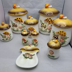 Set of 9 VINTAGE MERRY MUSHROOM CANISTER SET 1978/1983 Japan Sears