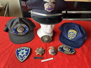 Vintage Obsolete California Tulare County Hat Police Badges Etc. Provenance HTF!