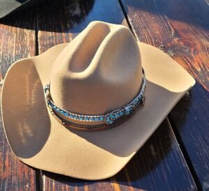 VTG Native American Navajo .925 Silver Turquoise Hat Band 23 1/2" Circumference