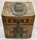 Baroque Gilt Tooled Leather Letter Box, Hinged Slanted Lid & Metal Coat of Arms