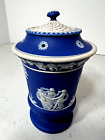 RARE ~ WEDGWOOD DARK BLUE JASPERWARE "PIERCED LID" WITH FINIAL FTD VASE #822