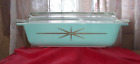 Pyrex turquoise Starburst space saver casserole & lid vntg '60 #575 2qt RARE VGC