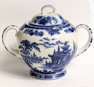 Royal Doulton Madras Flow Blue Sugar Bowl & Lid - EXCELLENT CONDITION