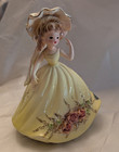 Vintage Rare Josef Originals Girl in yellow Hat & Dress W Roses Garden Series