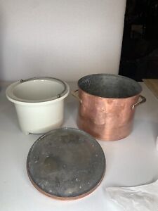 MCM Vintage Dansk JHQ 3 Ducks Copper Pot ICE BUCKET Porcelain Liner Pan Lid Rare