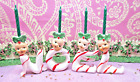 Vtg Christmas Pixie Elf NOEL Candle Holders Peppermint CANDY CANES Holly Hats