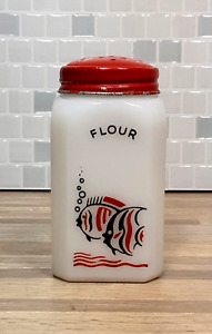 Extremely Rare 1930's McKee Angelfish FLOUR Glass Shaker w Original Aluminum Lid