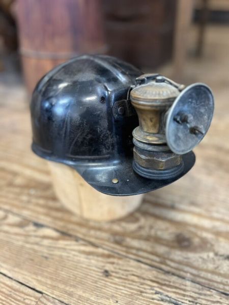 Vintage MSA Comfo-Cap Tiger Striped Coal Minor’s Hard Hat With Lamp & Liner
