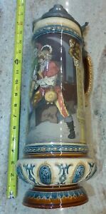 VINTAGE METTLACH GESCHUTZT - BEER STEIN PEWTER LID - LARGE 16 3/4 INCHES - 2176