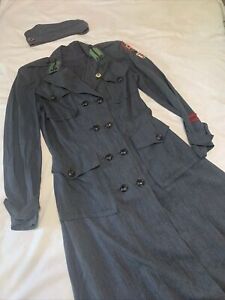 Vintage WW2 Era American Red Cross Motor Service Uniform With Hat, Patches, Pins