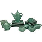 Vintage 1926 Stangl Fulper Square Modern #1081 Art Deco Delight Tea Set Green