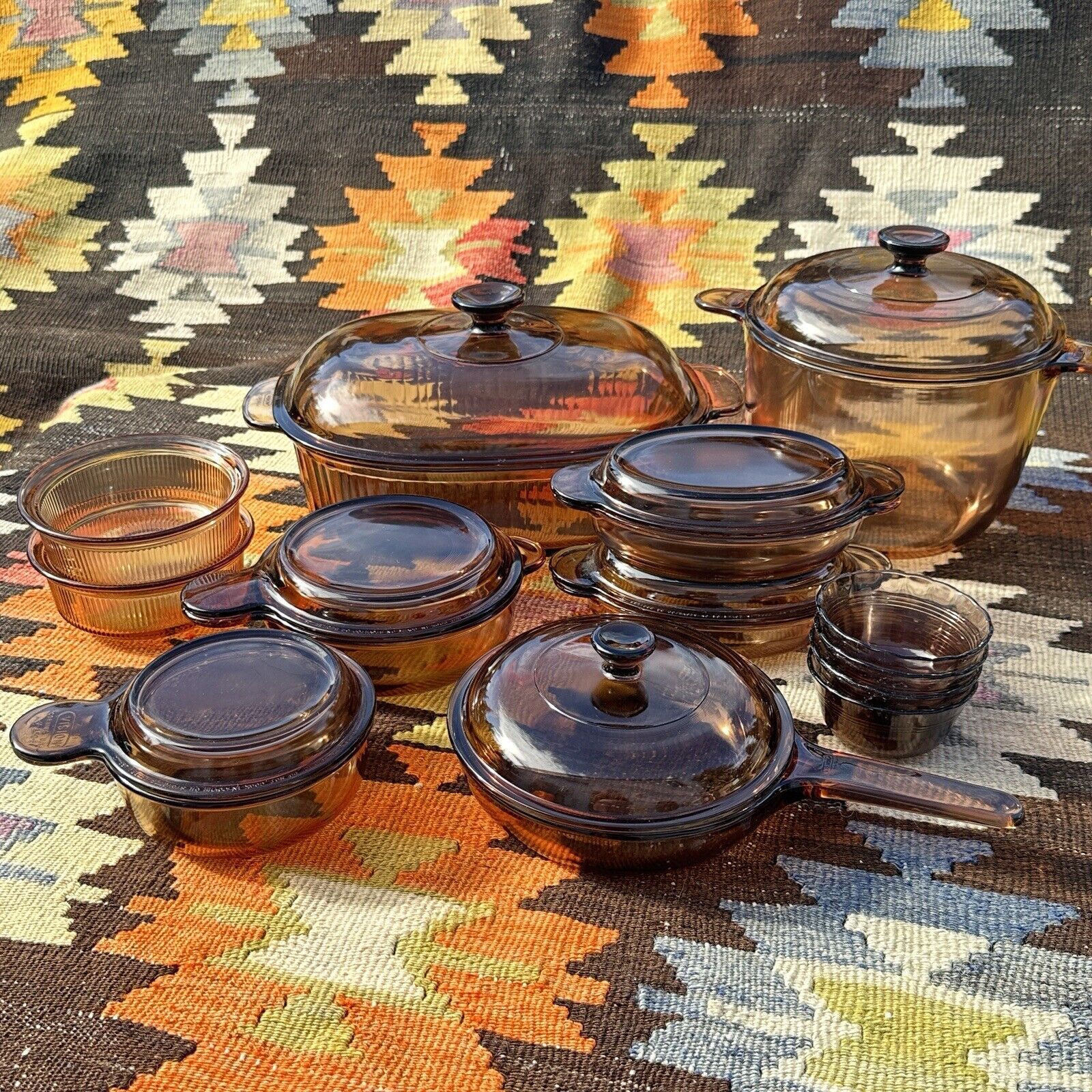 VISION Corning Ware Pyrex Amber Cookware Set 21 Pc Vintage