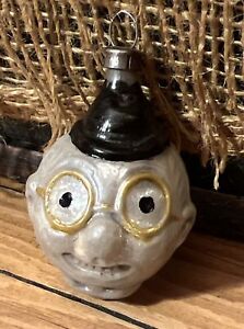 Antique German Character Man W/ Glasses Derby Hat Head Ornament