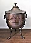 HAND CRAFTED VINTAGE SOLID BRASS URN 3 LEG ROUND POT W/LID 22"X14" CENTURY INDIA