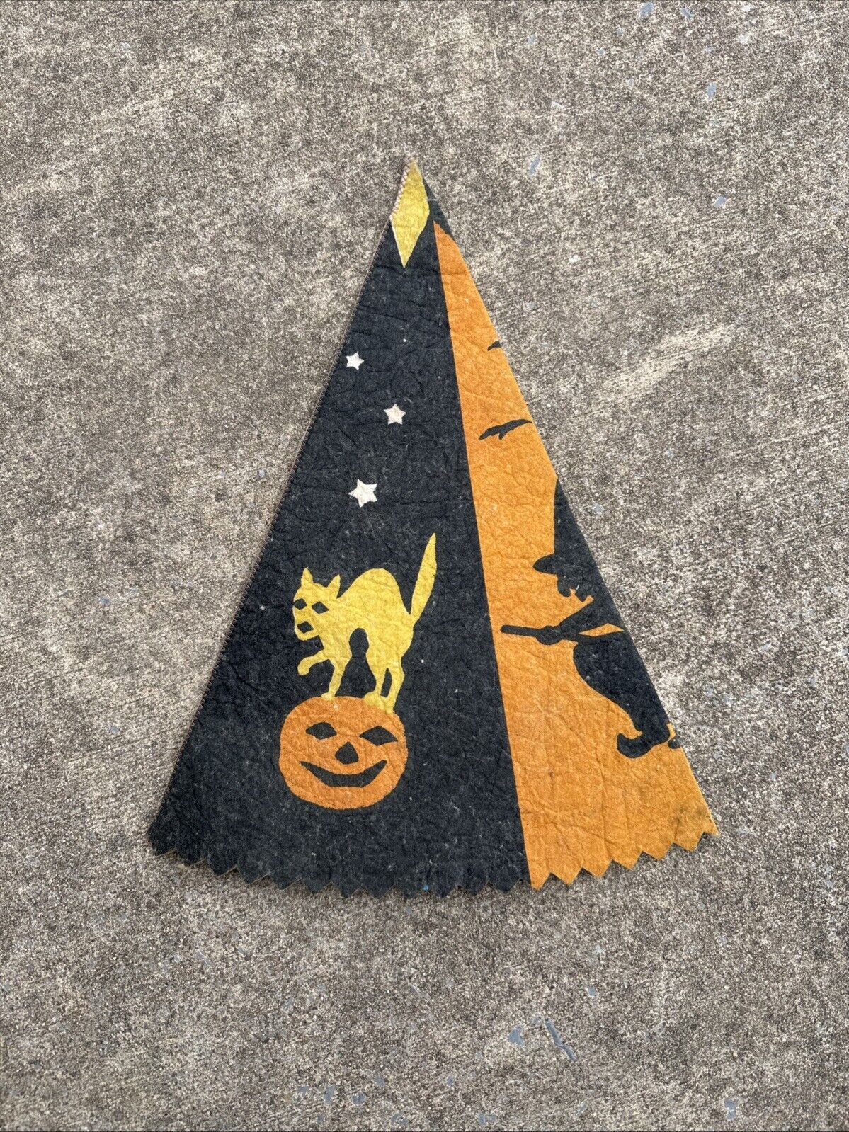 Vintage Felt Halloween Witch Goblin Hat with Owl Cat Moon Jack o Lantern