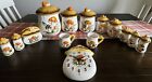 1970s Merry Mushroom Sears Roebuck Canister Set + Clock, Cups, Napkin, Shakers