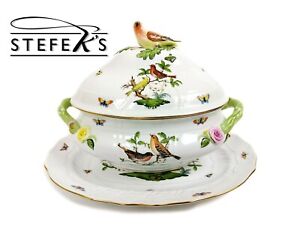 Vintage Herend Porcelain Rothschild Bird Tureen & Serving Platter - E12123a