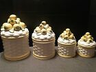 Vtg Set Robert Nemith Majolica Harvest Collection Lemon Basket Weave Canisters