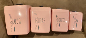 Vintage 50s~Mid Century Modern ~Set of 4 PINK Nesting Canisters Atomic Age