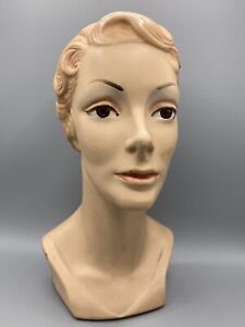 Vintage Antique MANNEQUIN HEAD Department Store Bust Wig Hat Fashion Plastic Eye