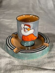 Vintage Noritake Art Deco Luster Ashtray / Match Holder with Lady in Hat
