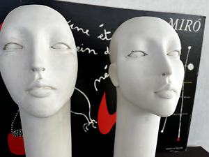 Vintage Oddity, Pair of Long Neck Plaster Hat Wig Mannequine Heads Aliens