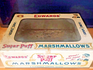 Vintage Edward's Sugar Puff Marshmallow Tin Glass Lid Store Display Rare