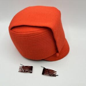 1968 Mae Hanauer Jean Louis Orange Stewardess Flight Attendant Kepi Hat Size 20