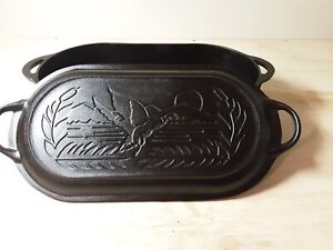 Vintage Lodge Cast Iron Deep Fish Fryer with Lid Made in USA Sportsman Wildlife