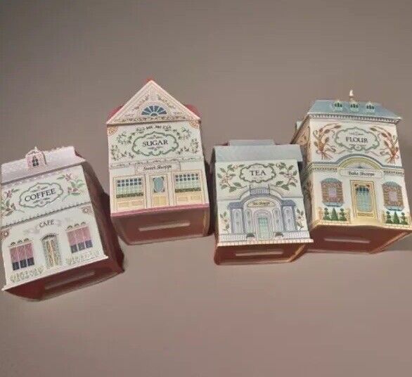 Vintage 1990 Lenox Village 4 Piece Canister Set - Sugar, Flour, Coffee & Tea