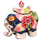 Tobacco Leaf Ceramic Elephant Mottahedeh Style Porcelain Lotus Lid Vintage-Rare!